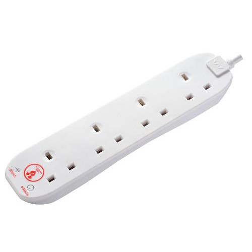 Masterplug 13A 4 Gang 2m Surge Protected Extension Lead White