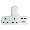 Dencon T-shape Socket 2 Way Adaptor 13A Fused with USB