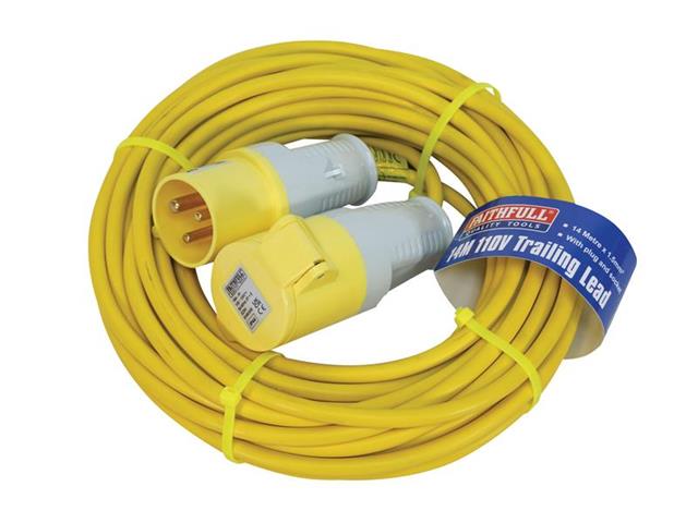 25m 16 AMP to 16 AMP 110V Yellow Extension Lead 1.5mm Building Site Lighting 